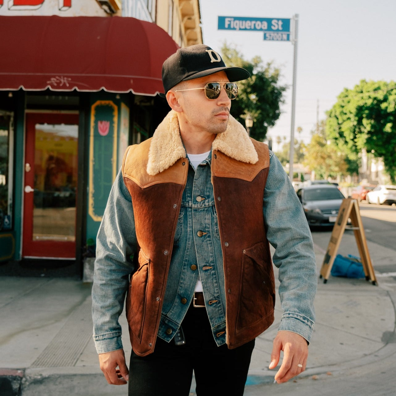 RRL Two Tone Shearling Vest Brown