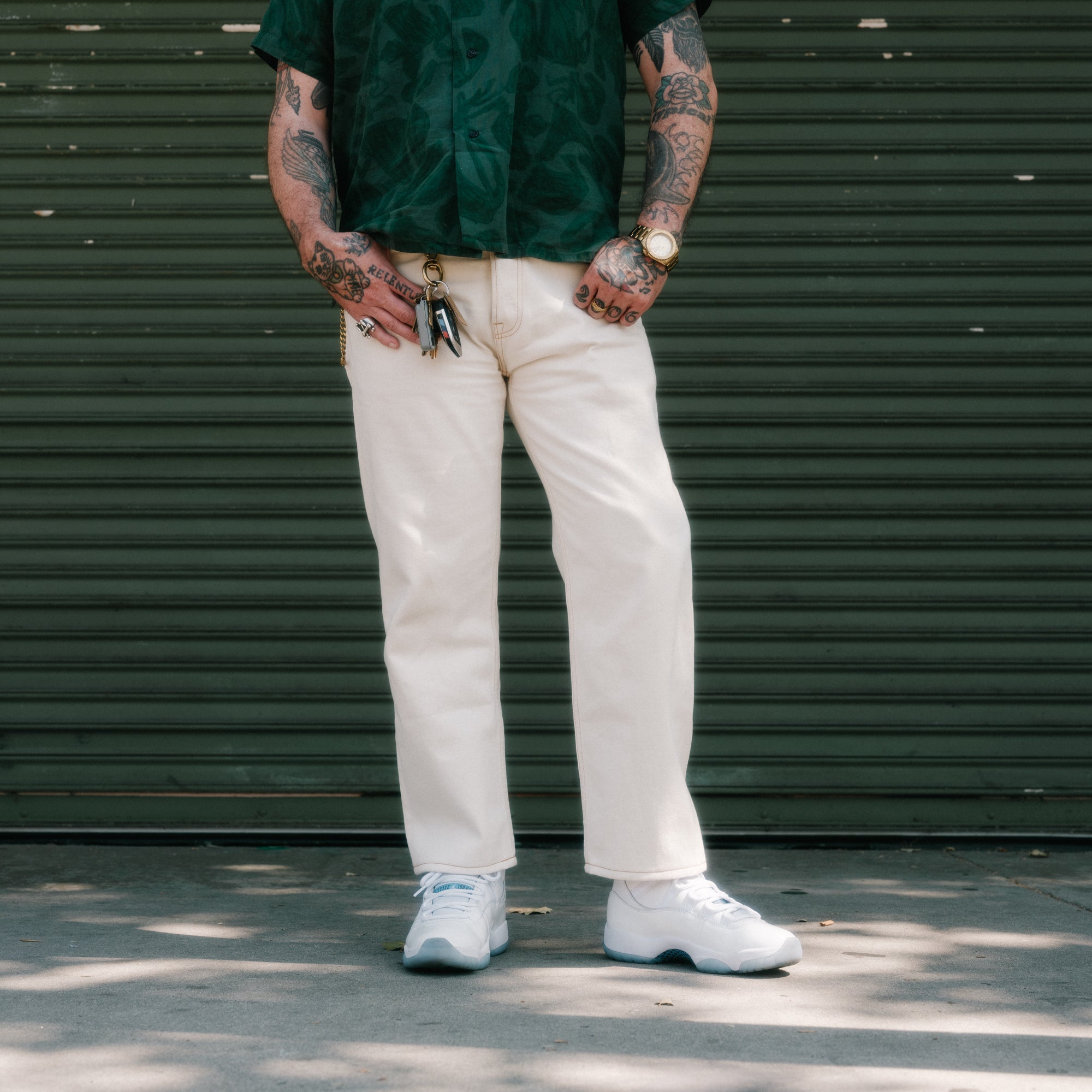 Drake's Ecru 12.7oz Selvedge Denim Contrast Stitch Five-Pocket Jeans