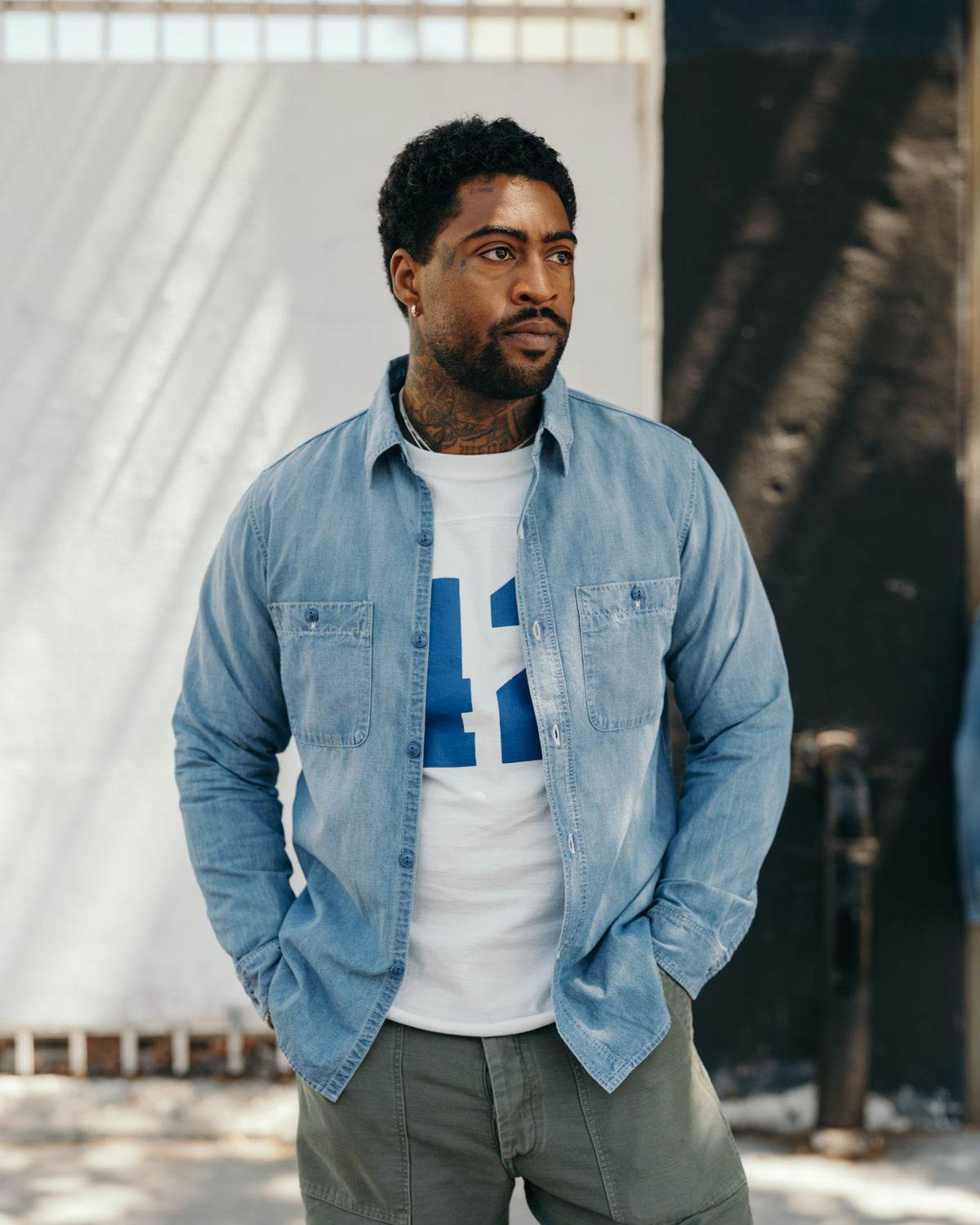 Full Count 4810HW-3 Chambray Shirt "Fade" Blue