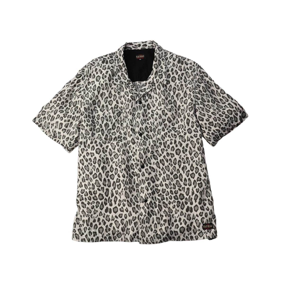 The Flat Head FN-SRO-009S Short Sleeve Leopard Shirt Off White