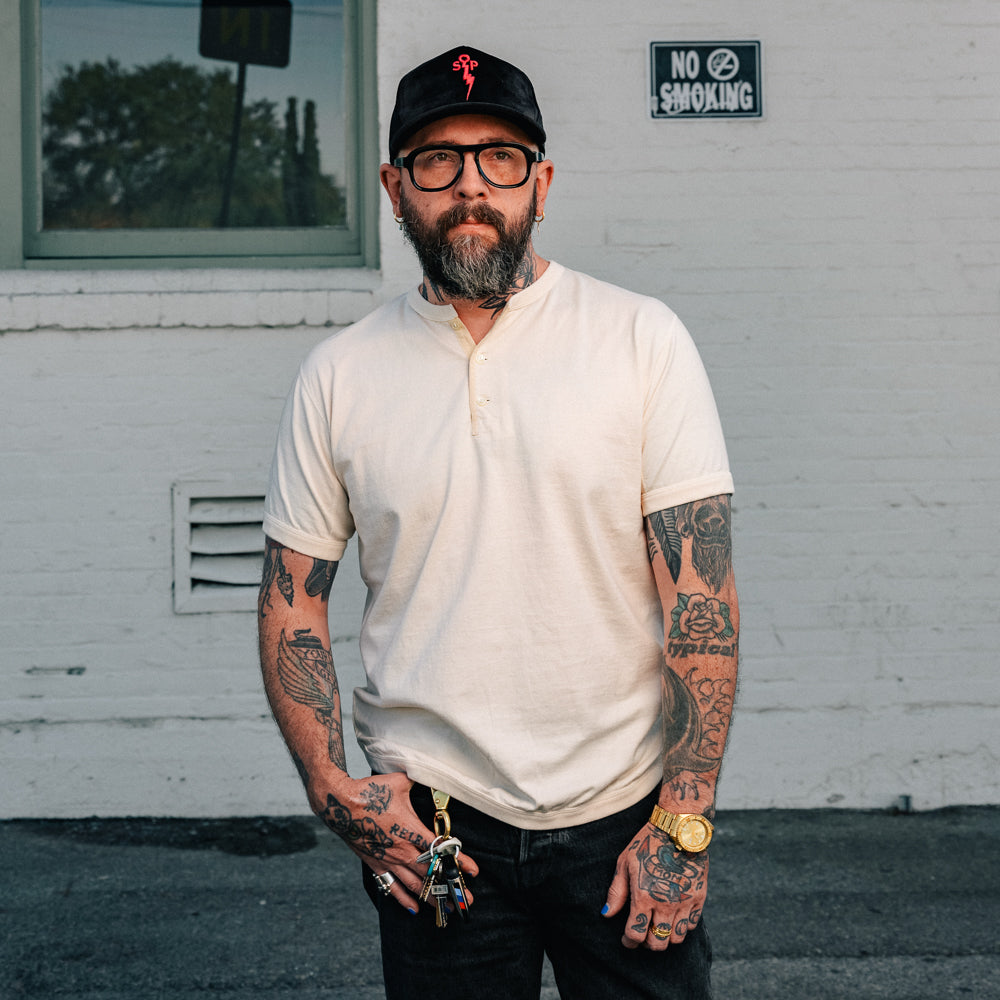 Full Count Flat Seam Heavyweight Short Sleeve Henley T-Shirt Ecru