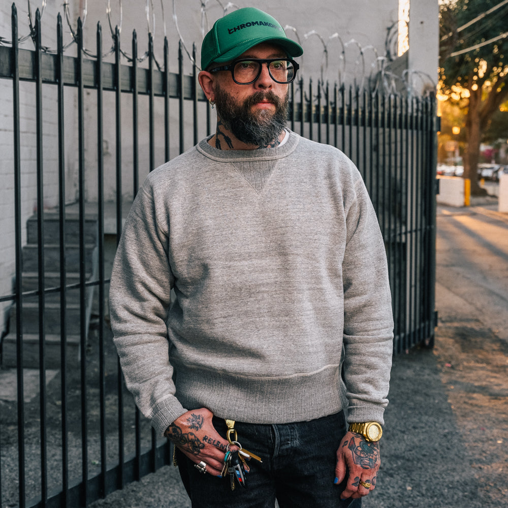 Full Count Double V Set In Sleeve Mother Cotton Heather Grey Full Count Double V Set In Sleeve Mother Cotton Heather Grey