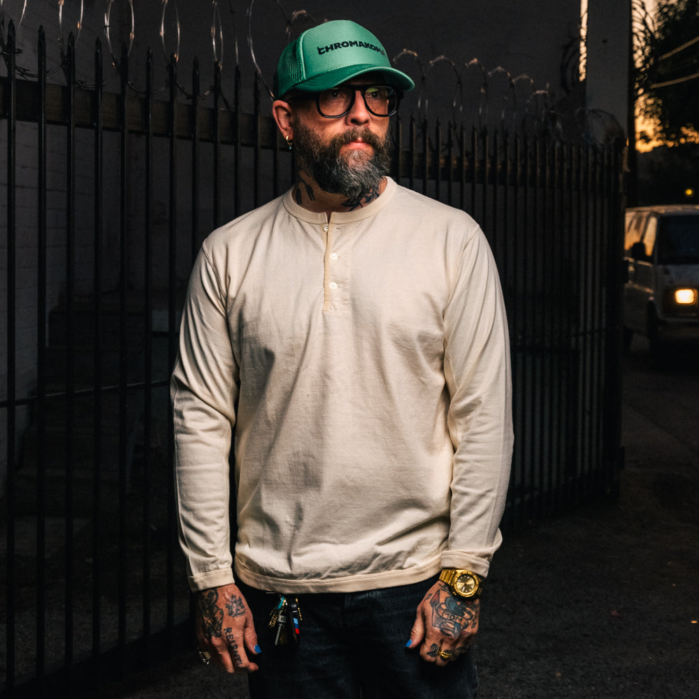 Full Count Flat Seam Heavyweight Long Sleeve Henley T-Shirt Ecru