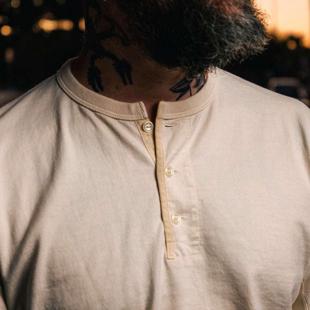 Full Count Flat Seam Heavyweight Long Sleeve Henley T-Shirt Ecru