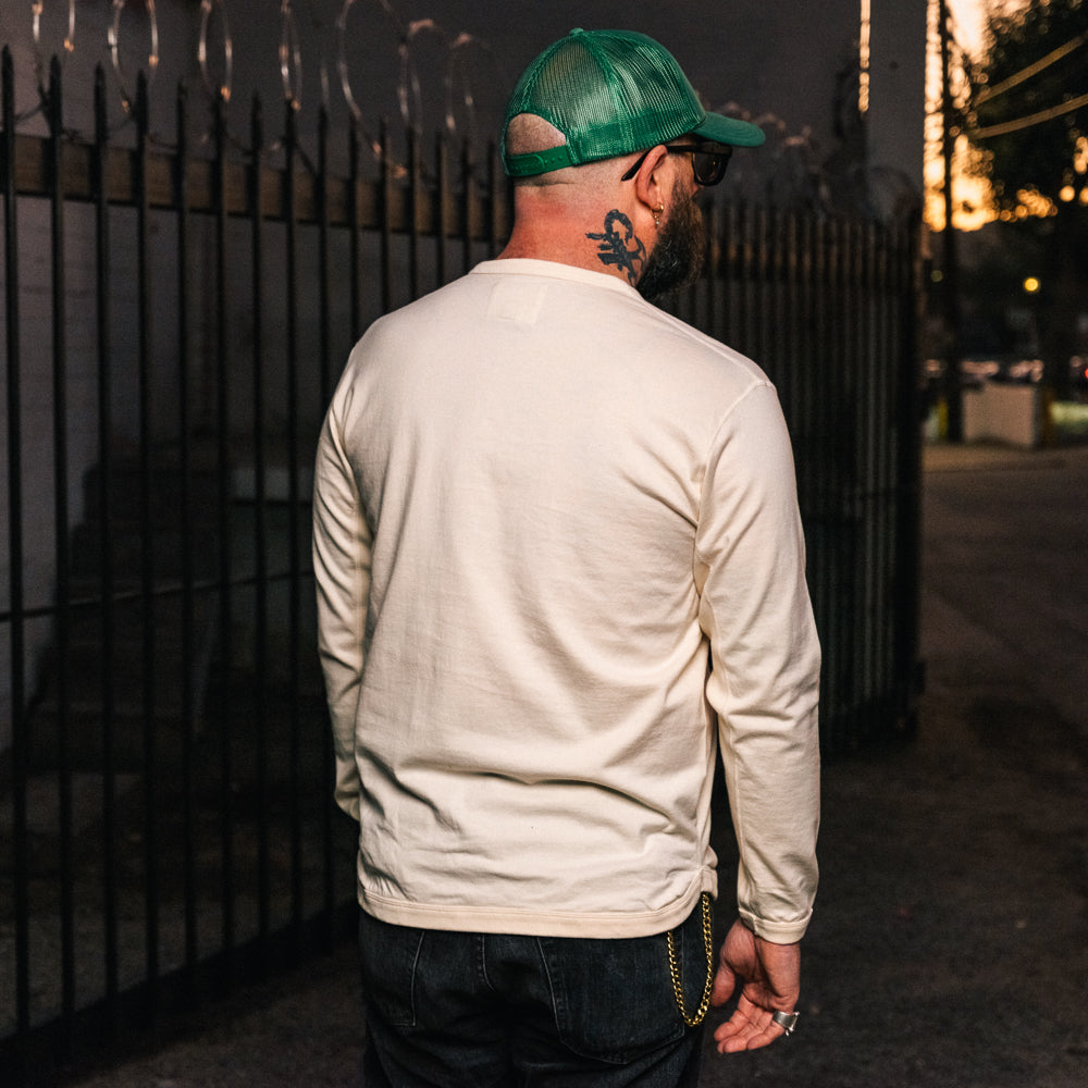 Full Count Flat Seam Heavyweight Long Sleeve Henley T-Shirt Ecru