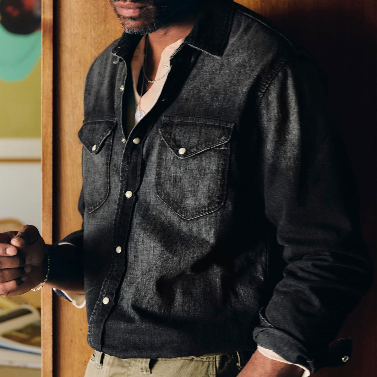 Imogene + Willie Hayes Washed Black Pearl Snap