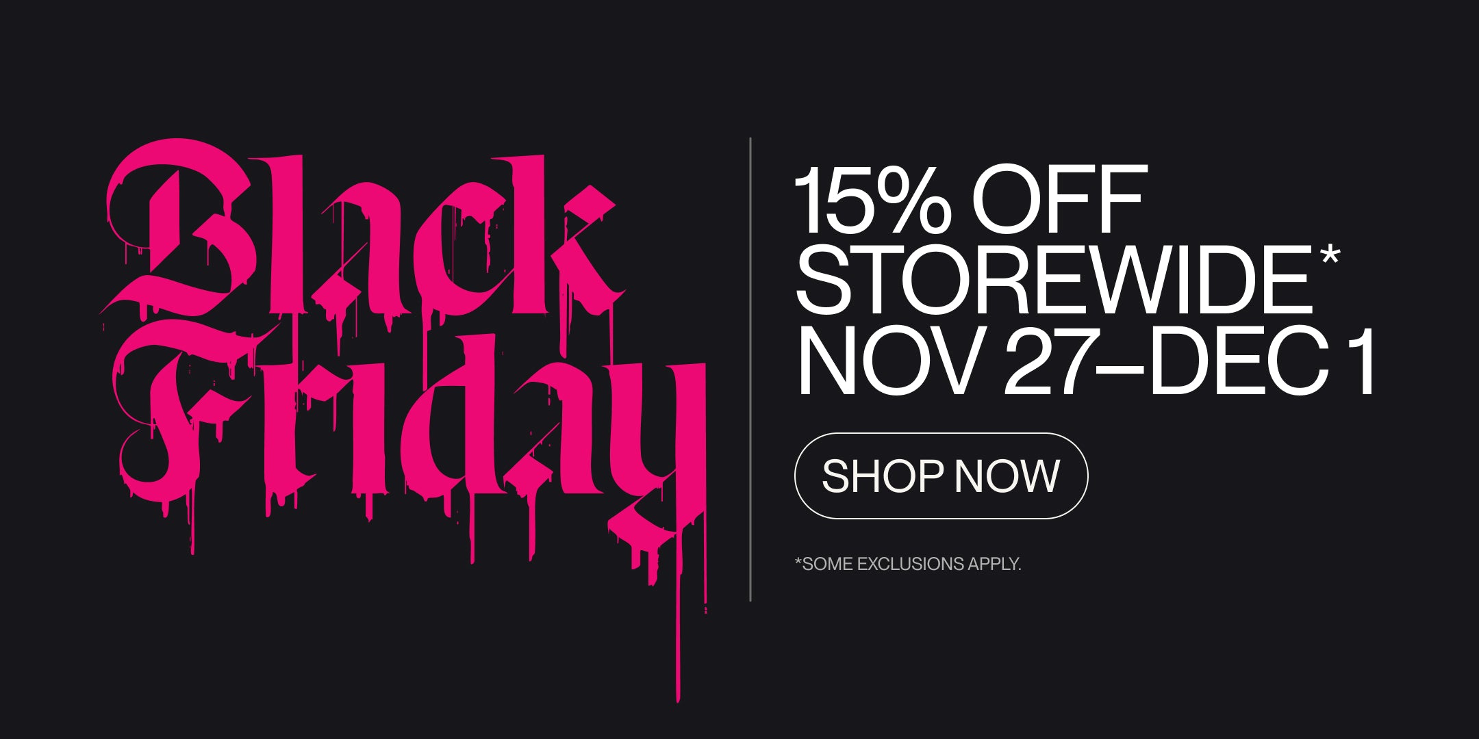 Black Friday sale advertisement with pink text on a black background