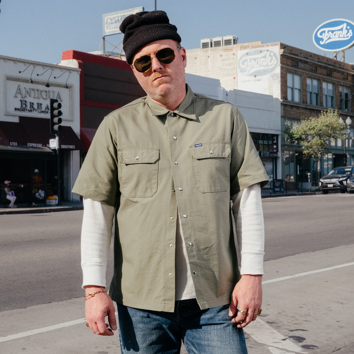 Iron Heart IHSH-415-GRN 8oz Ripstop Short Sleeved Mechanic Shirt Military Green FINAL SALE