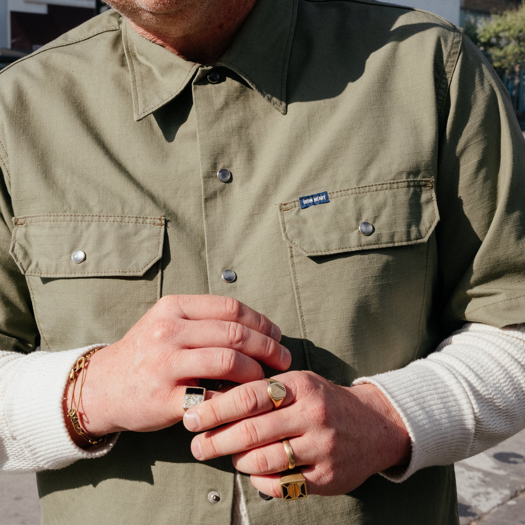 Iron Heart IHSH-415-GRN 8oz Ripstop Short Sleeved Mechanic Shirt Military Green FINAL SALE