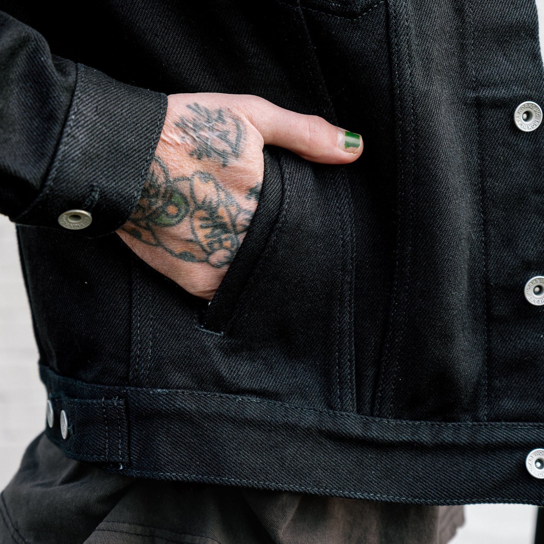 Iron Heart 21oz Selvedge Denim Modified Type III Jacket Superblack Fades to Grey