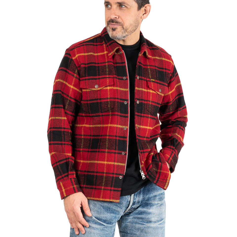Iron Heart IHSH-433-RED Heavy Flannel Rider's Overshirt Red