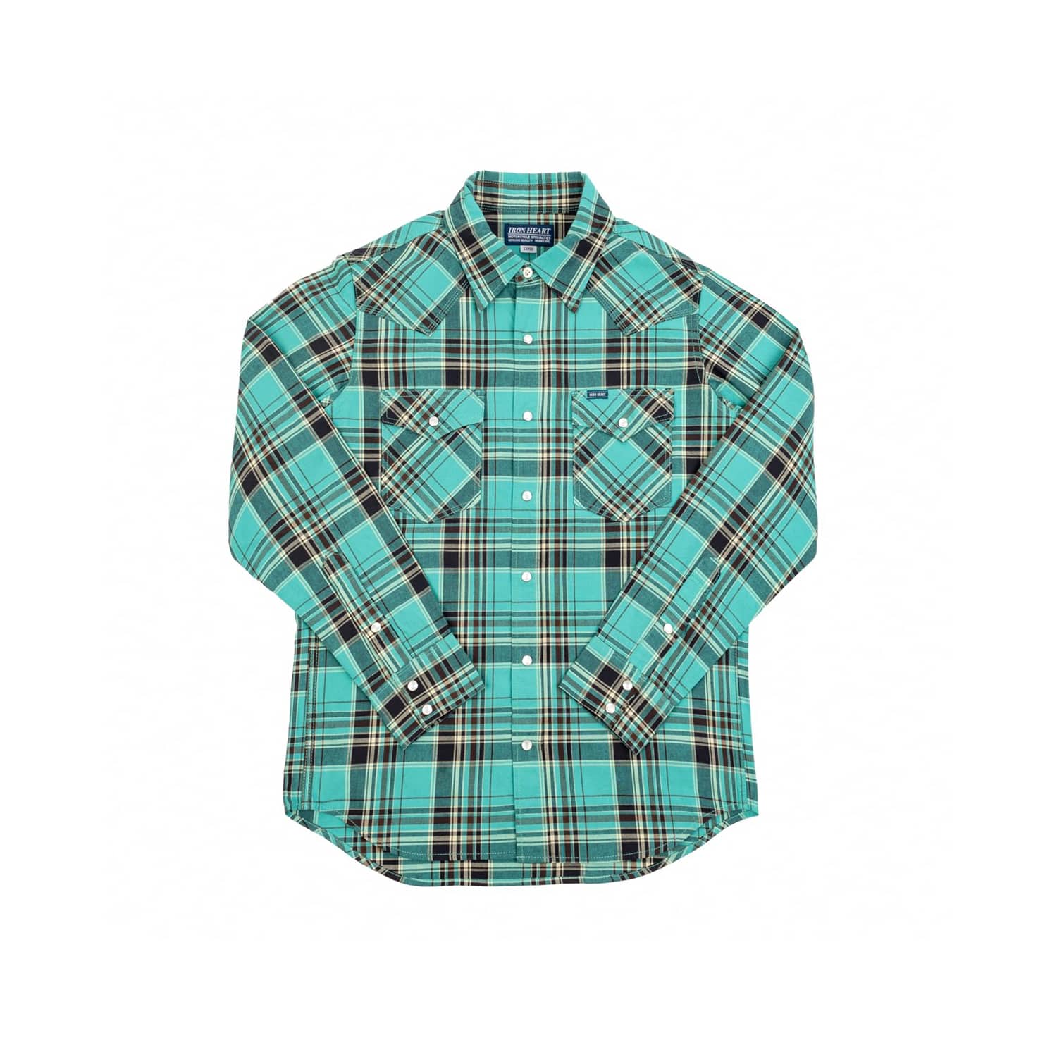 Iron Heart IHSH-355-GRN 5oz Selvedge Madras Check Western Shirt Green