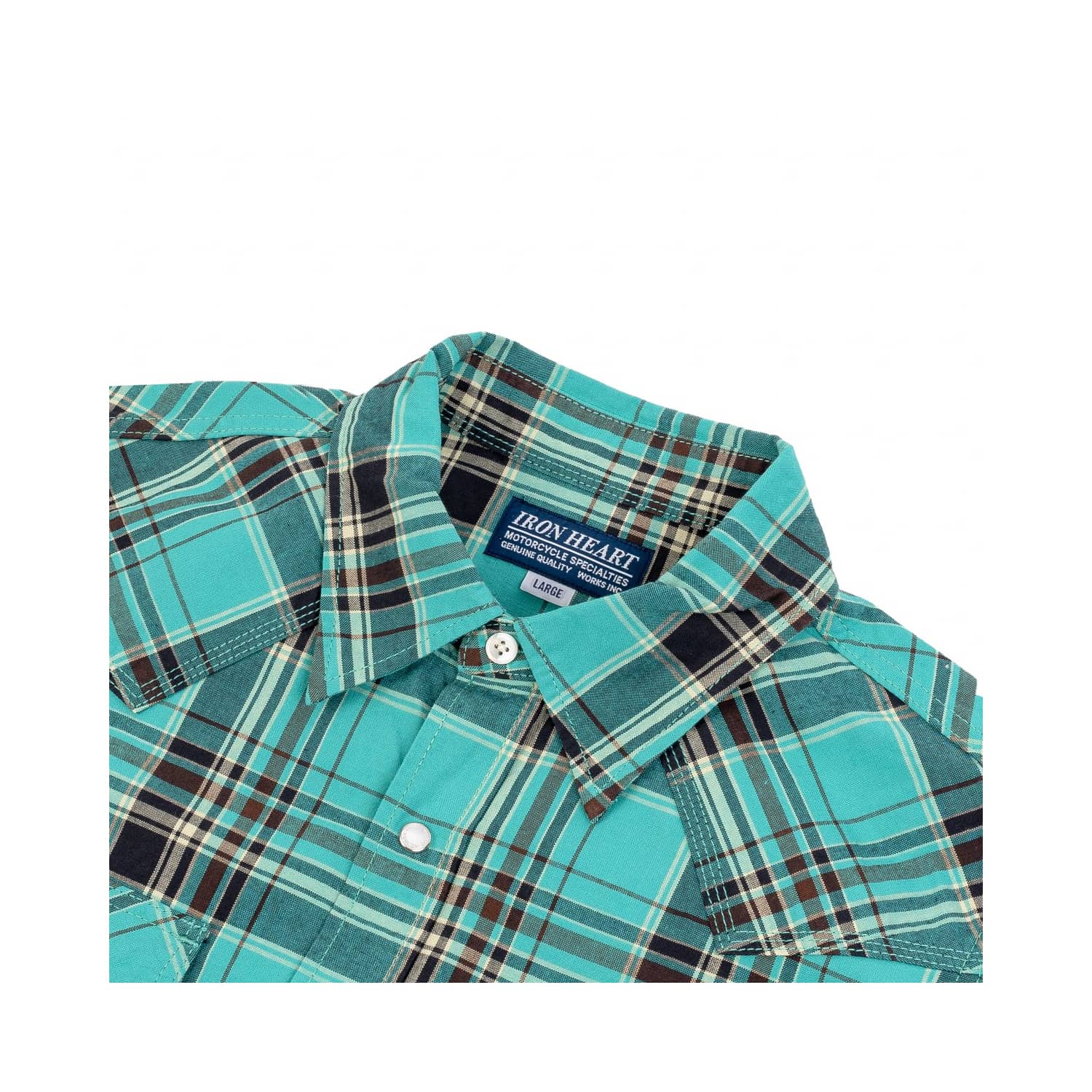 Iron Heart IHSH-355-GRN 5oz Selvedge Madras Check Western Shirt Green