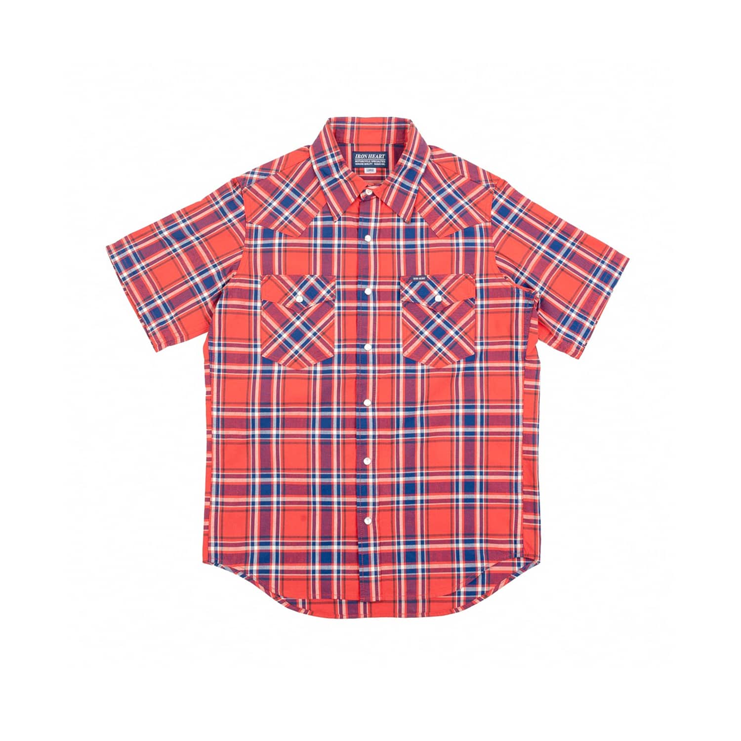 Iron Heart IHSH-359-RED 5oz Selvedge Madras Check Short Sleeved Western Shirt Red