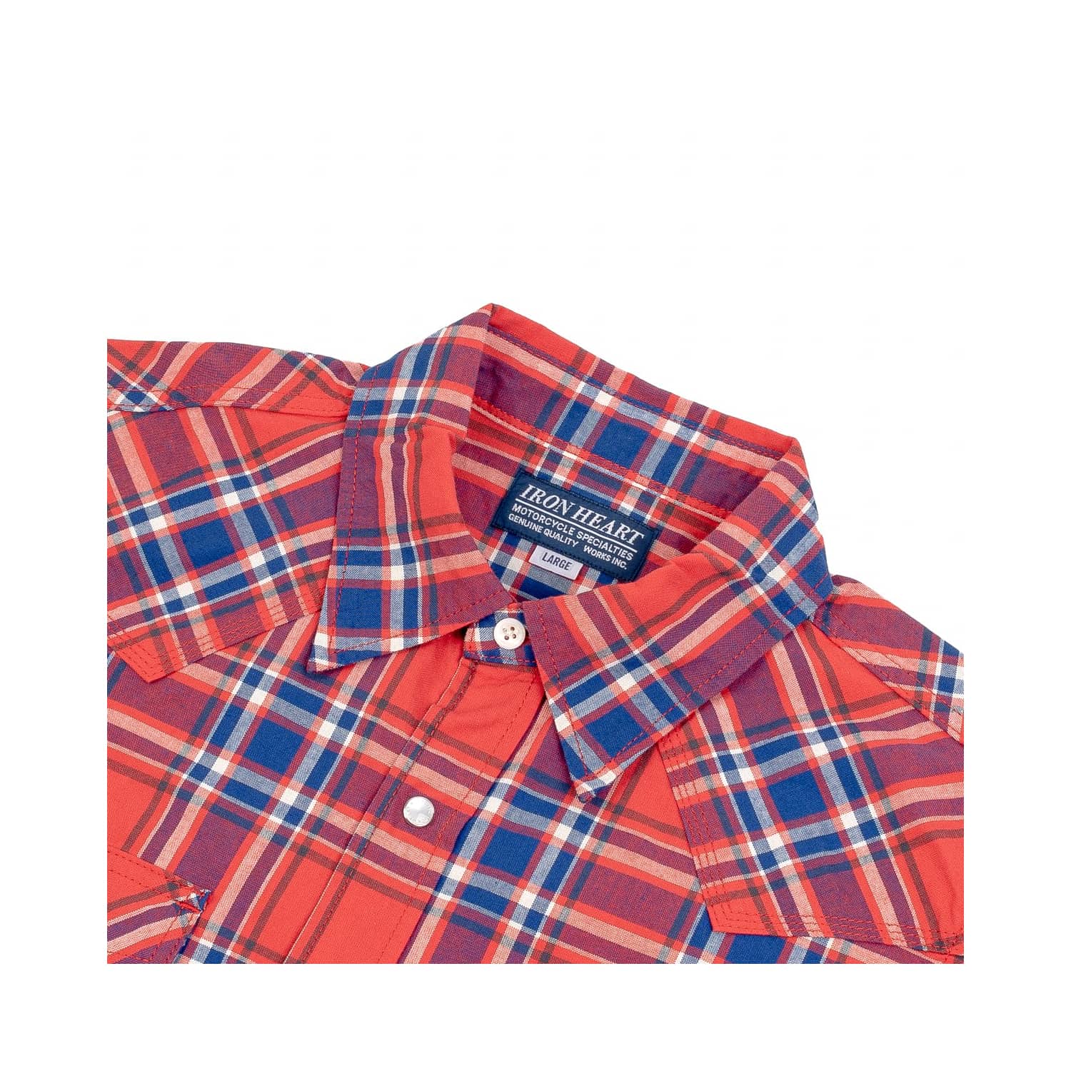 Iron Heart IHSH-359-RED 5oz Selvedge Madras Check Short Sleeved Western Shirt Red