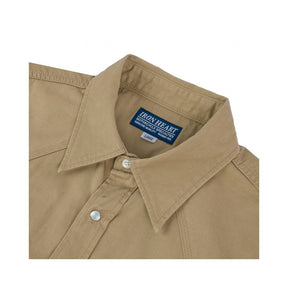 Iron Heart IHSH-387-KHA 7oz Fatigue Cloth Short Sleeved Western Shirt Khaki