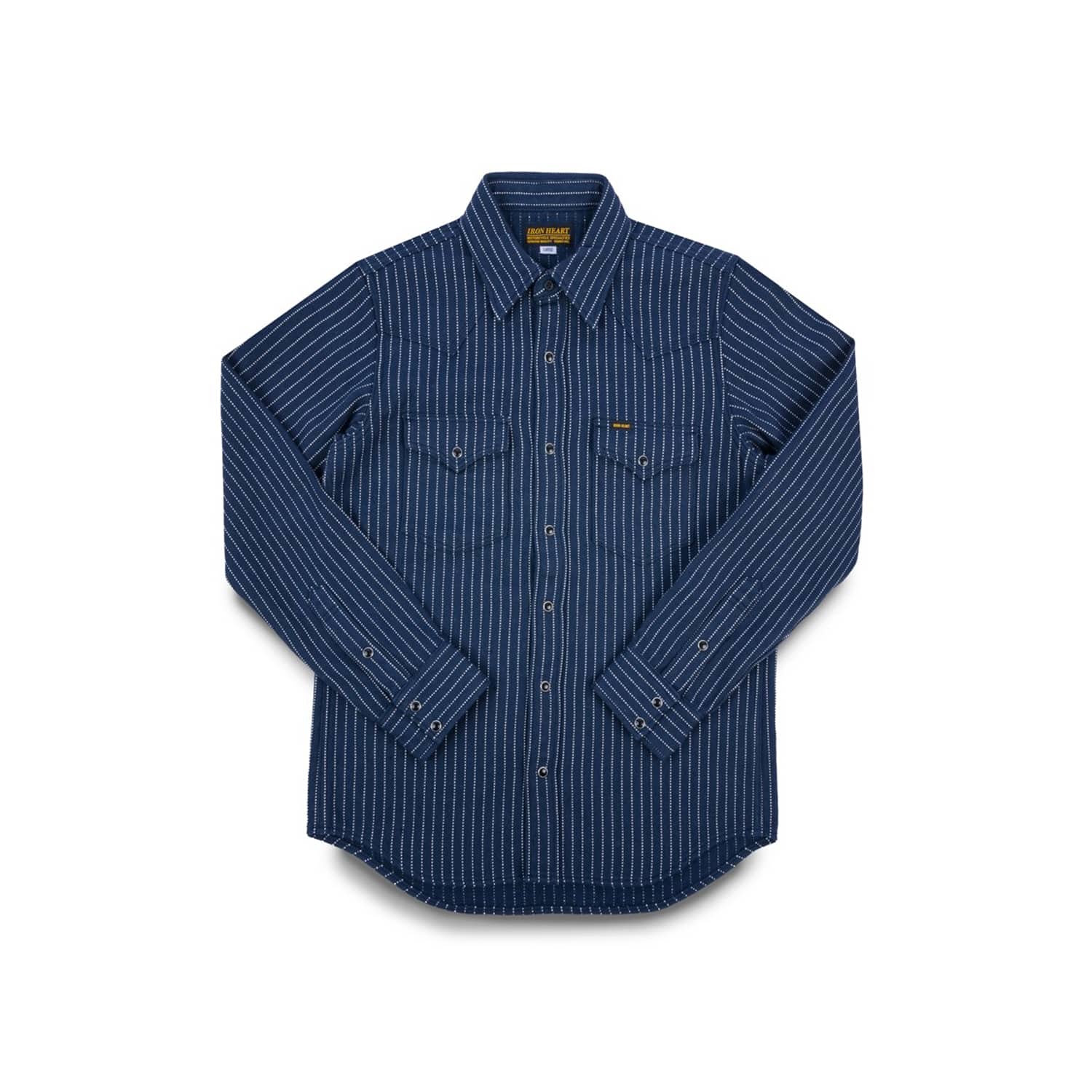 Iron Heart IHSH-401-NAV Ultra Heavy Flannel Chalk Stripe Western Shirt Navy FINAL SALE