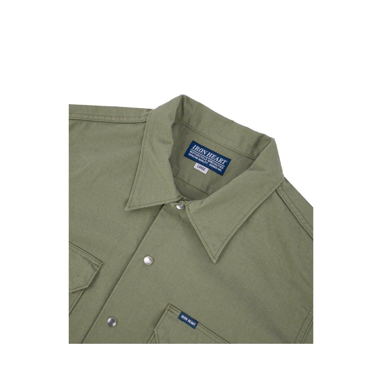 Iron Heart IHSH-415-GRN 8oz Ripstop Short Sleeved Mechanic Shirt Military Green FINAL SALE