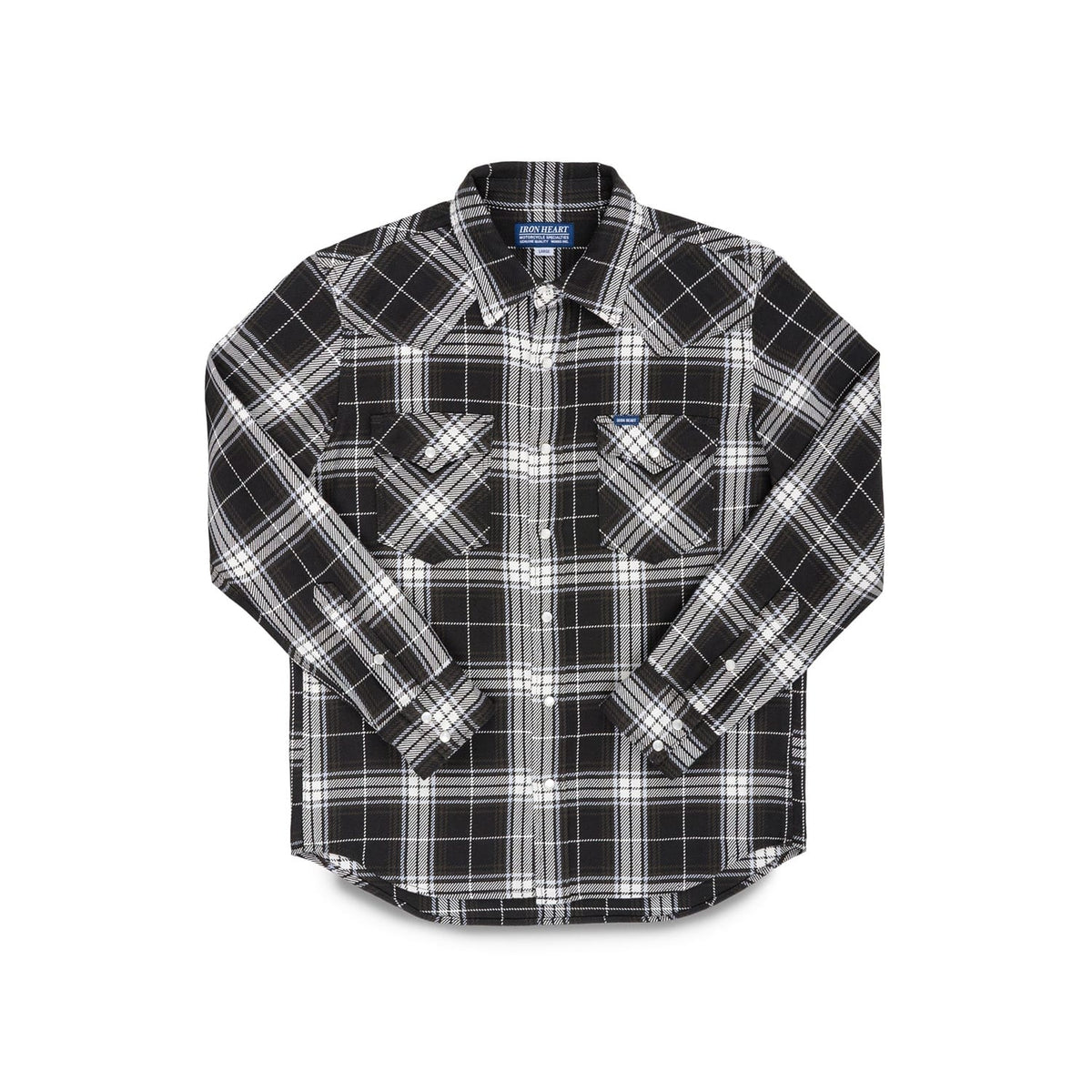 Iron Heart IHSH-439-BLK 9oz Selvedge Flannel Western Shirt Black