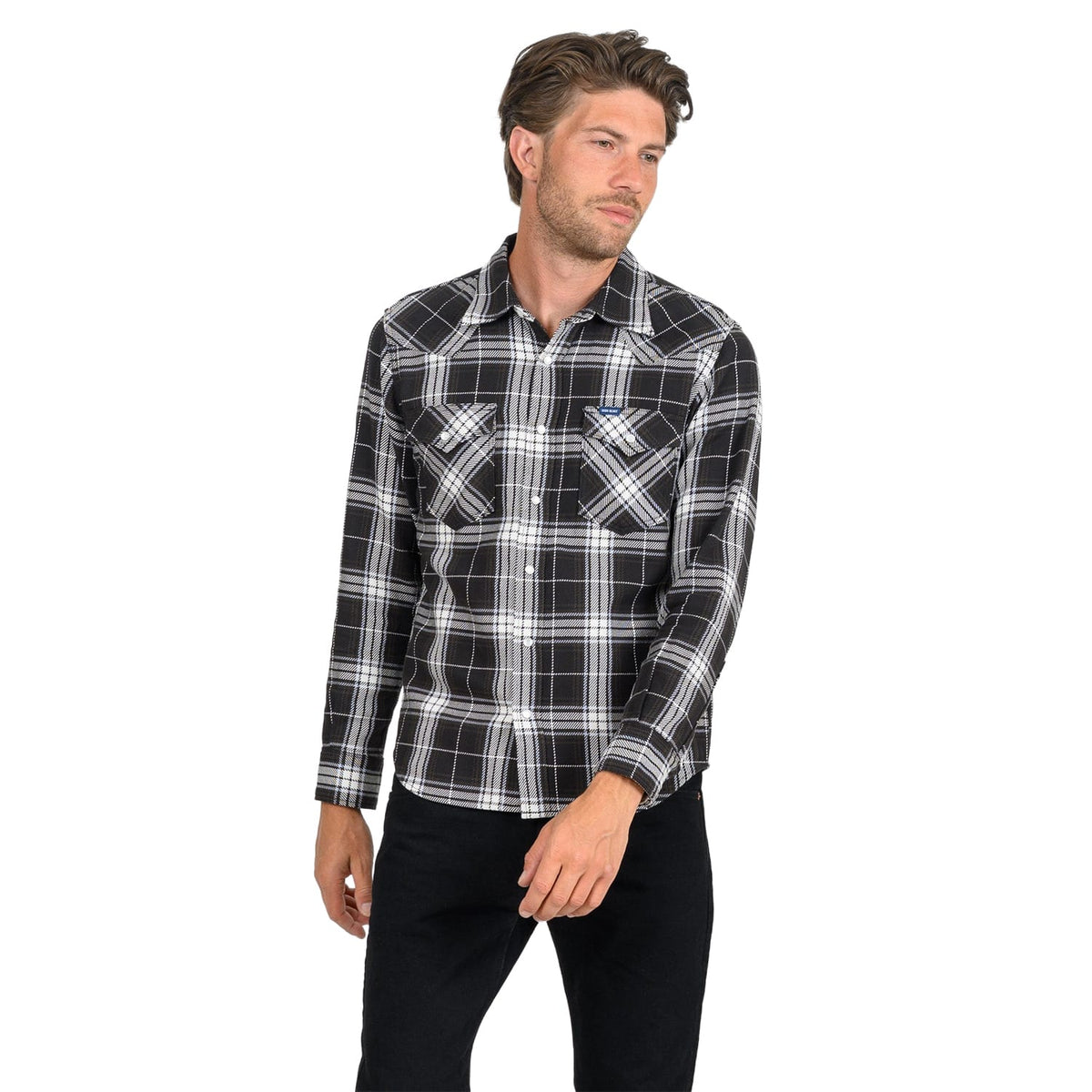 Iron Heart IHSH-439-BLK 9oz Selvedge Flannel Western Shirt Black