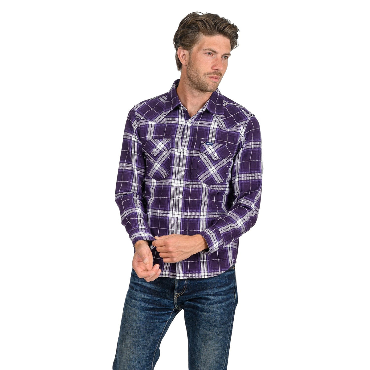 Iron Heart IHSH-429-PUR 9oz Selvedge Flannel Western Shirt Purple