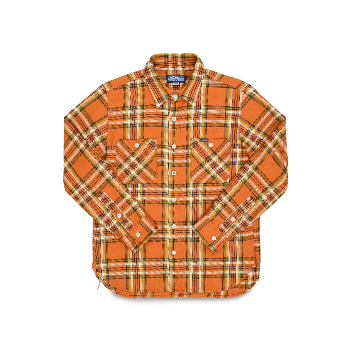 Iron Heart IHSH-422-ORA 9oz Selvedge Flannel Work Shirt Orange