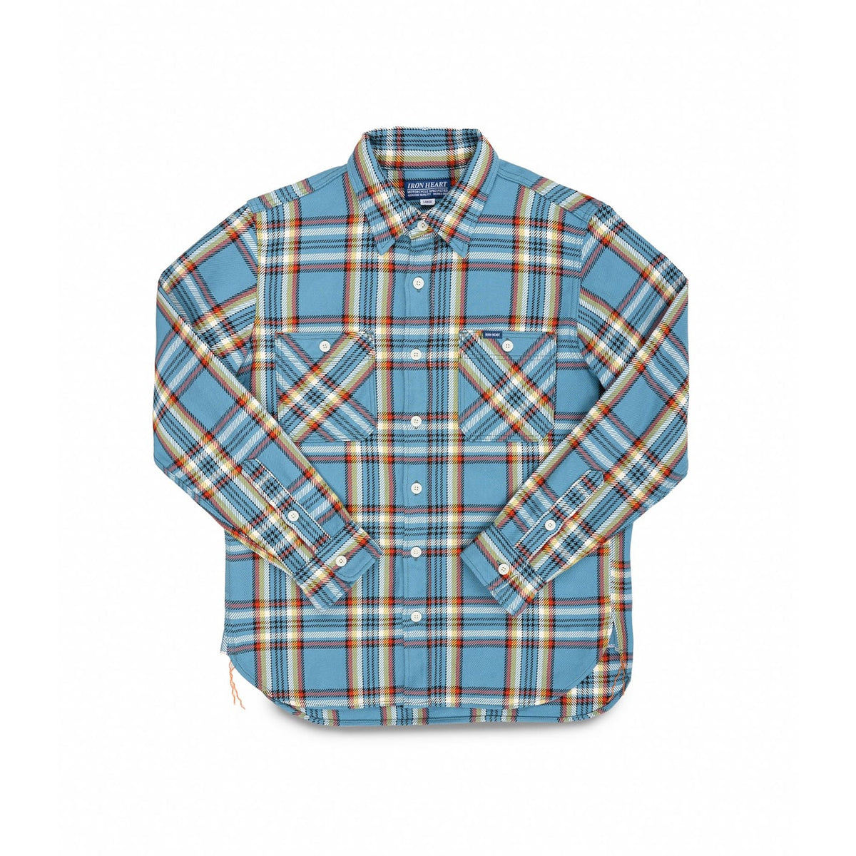 Iron Heart IHSH-442-SAX 9oz Selvedge Flannel Work Shirt Sax Blue