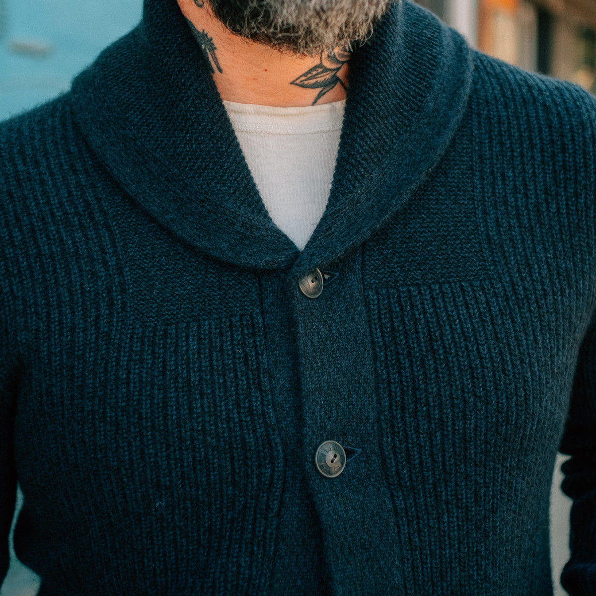 RRL Cashmere Shawl Collar Cardigan Navy Heather