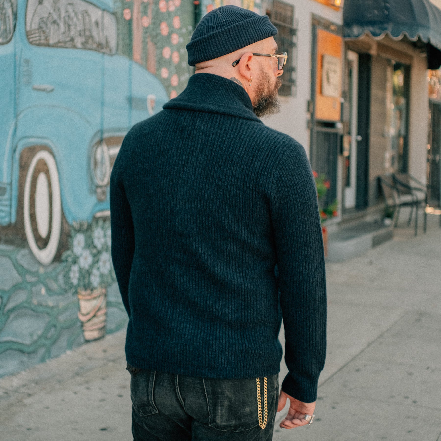 RRL Cashmere Shawl Collar Cardigan Navy Heather