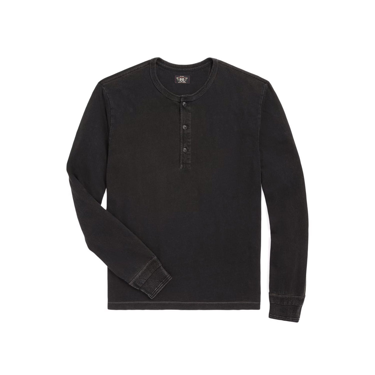 RRL Indigo Jersey Henley Shirt Sulphur Black
