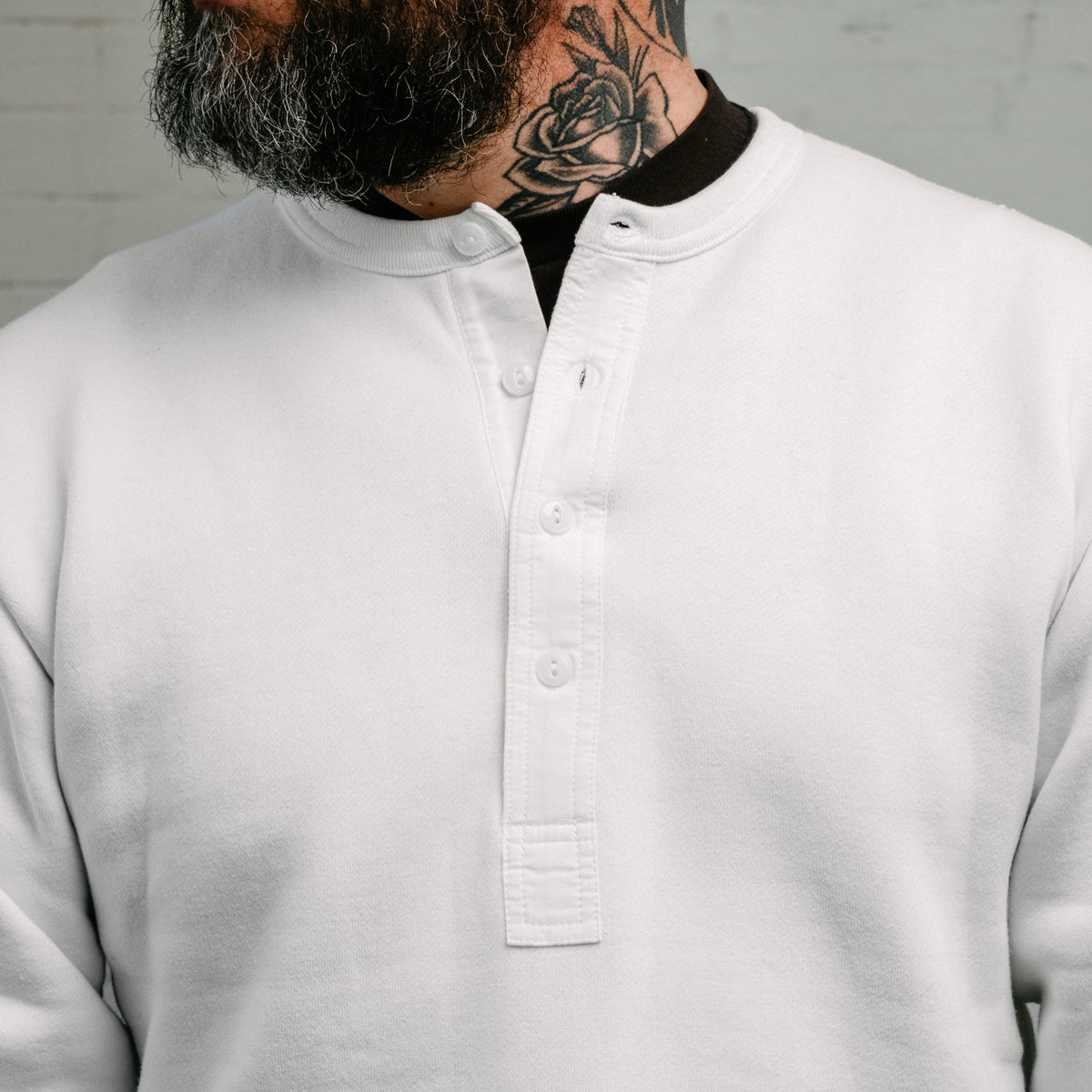 Iron Heart IHSH-2401-WHT 11oz Henley Long Sleeved Sweater White FINAL SALE