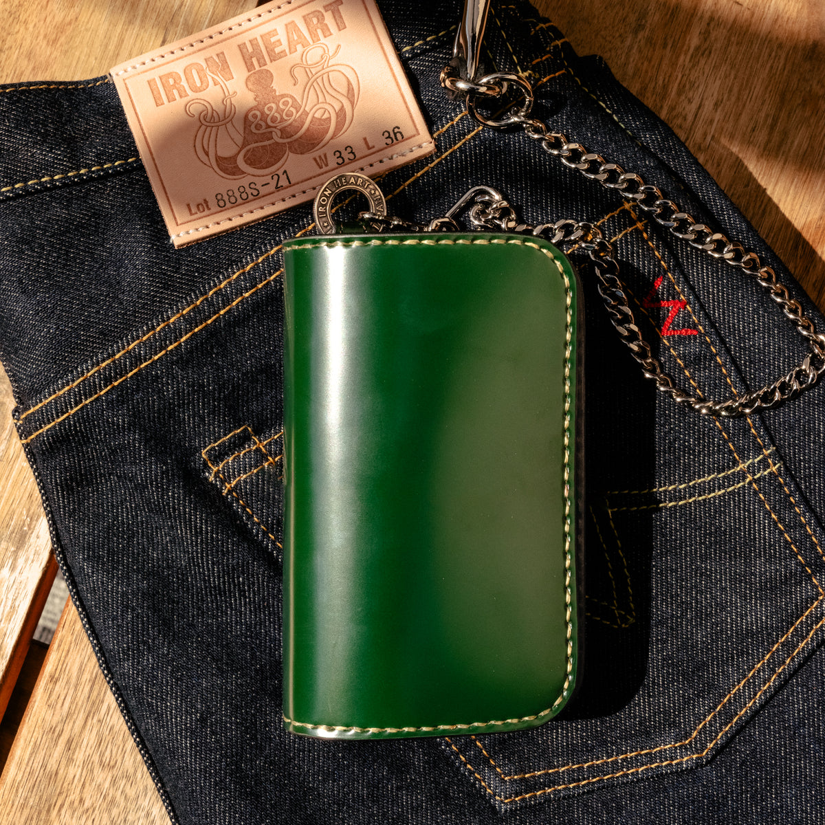 Iron Heart IHG-02-GRN Medium Shell Cordovan Wallet Green