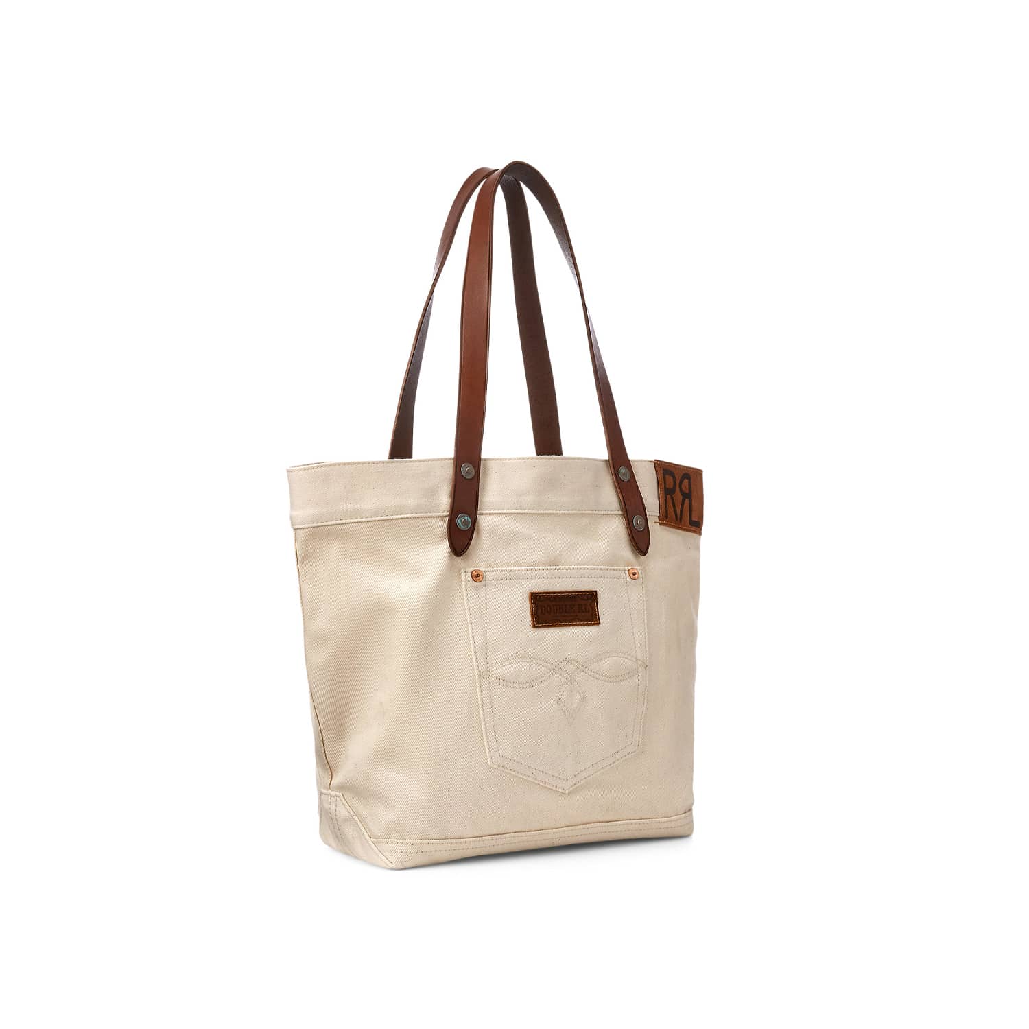 Leather-Trim Twill Tote Greige FINAL SALE