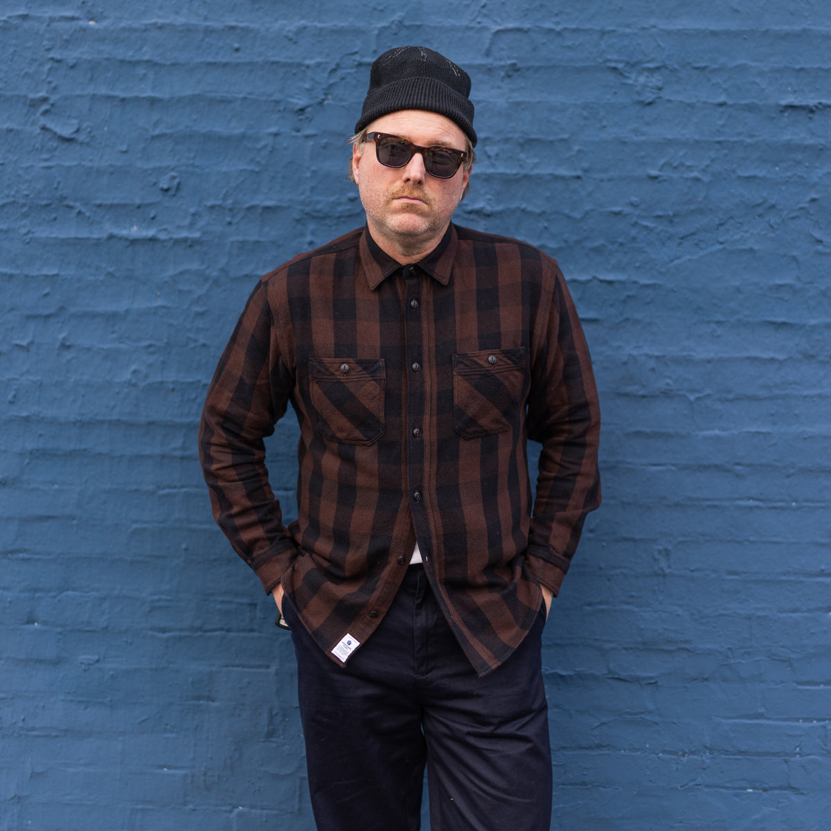 Momotaro MMLS6002 Block Check Long Sleeve Shirt Brown