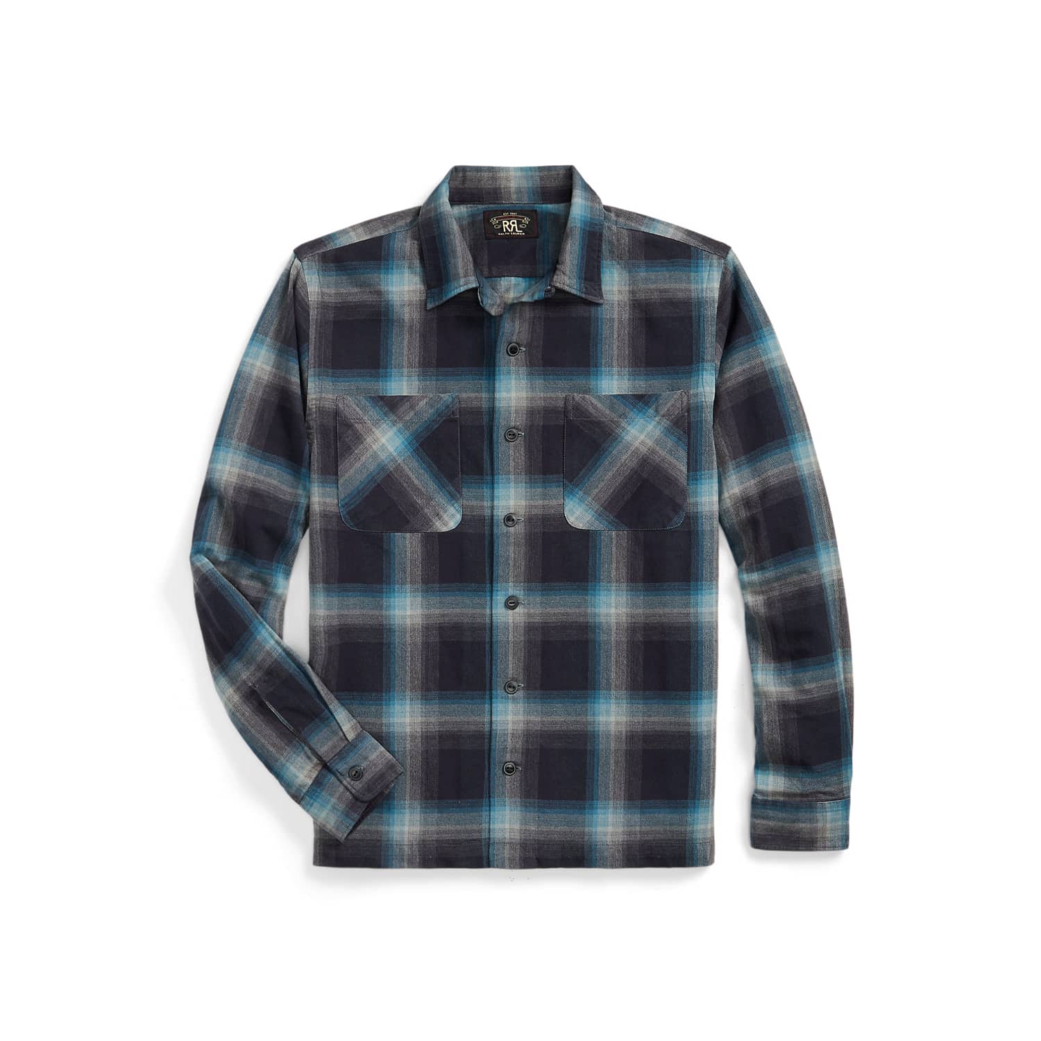 RRL Plaid Jaspé Twill Camp Workshirt Black/ Blue