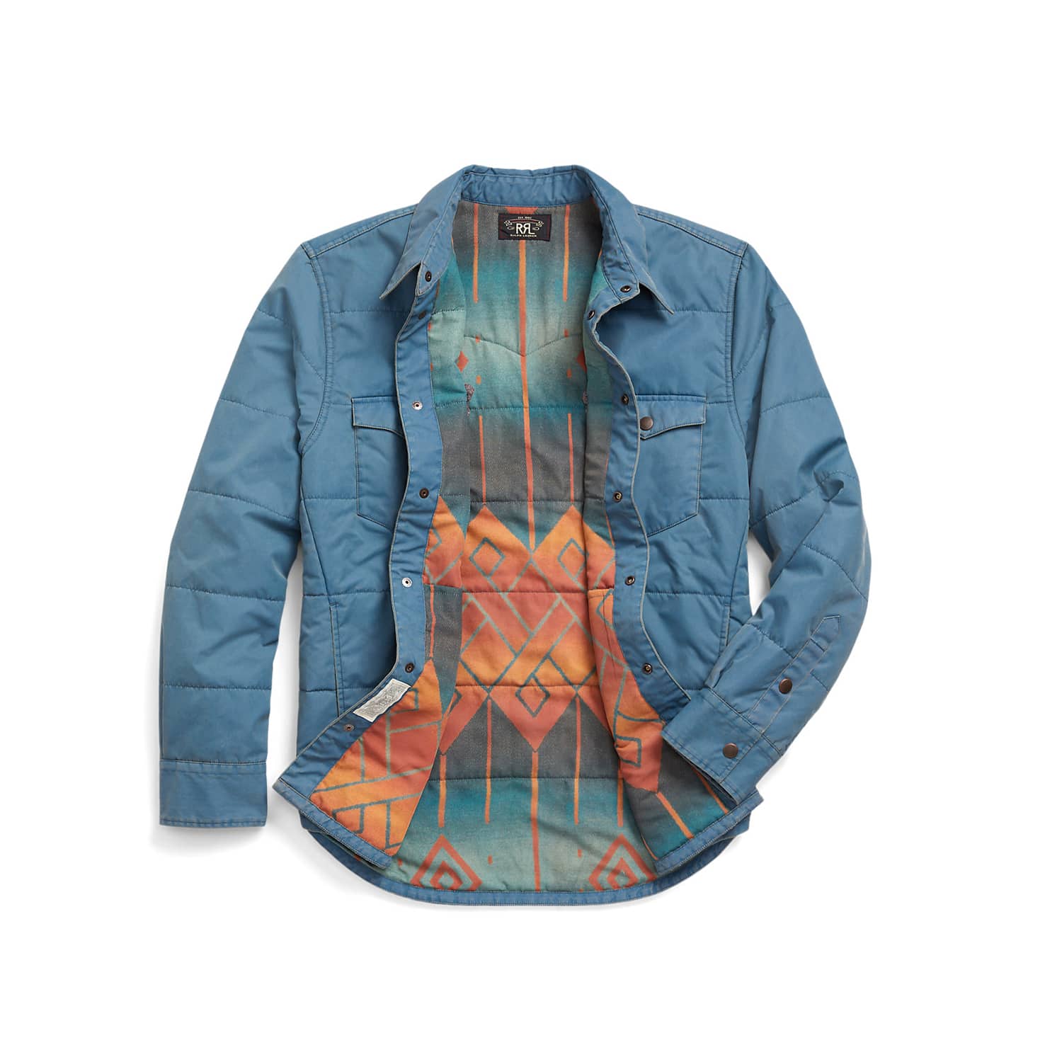 RRL Quilted Twill Western Overshirt Faded Blue