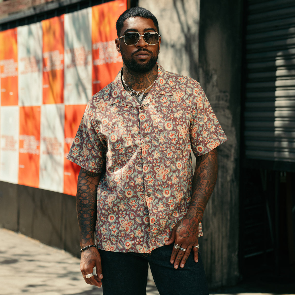 RRL Floral-Print Linen-Cotton Camp Shirt Blue/ Red Multi