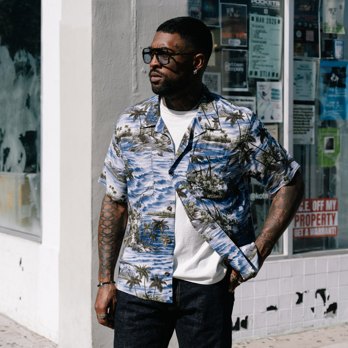 RRL Tropical Print Camp Shirt Blue Multi