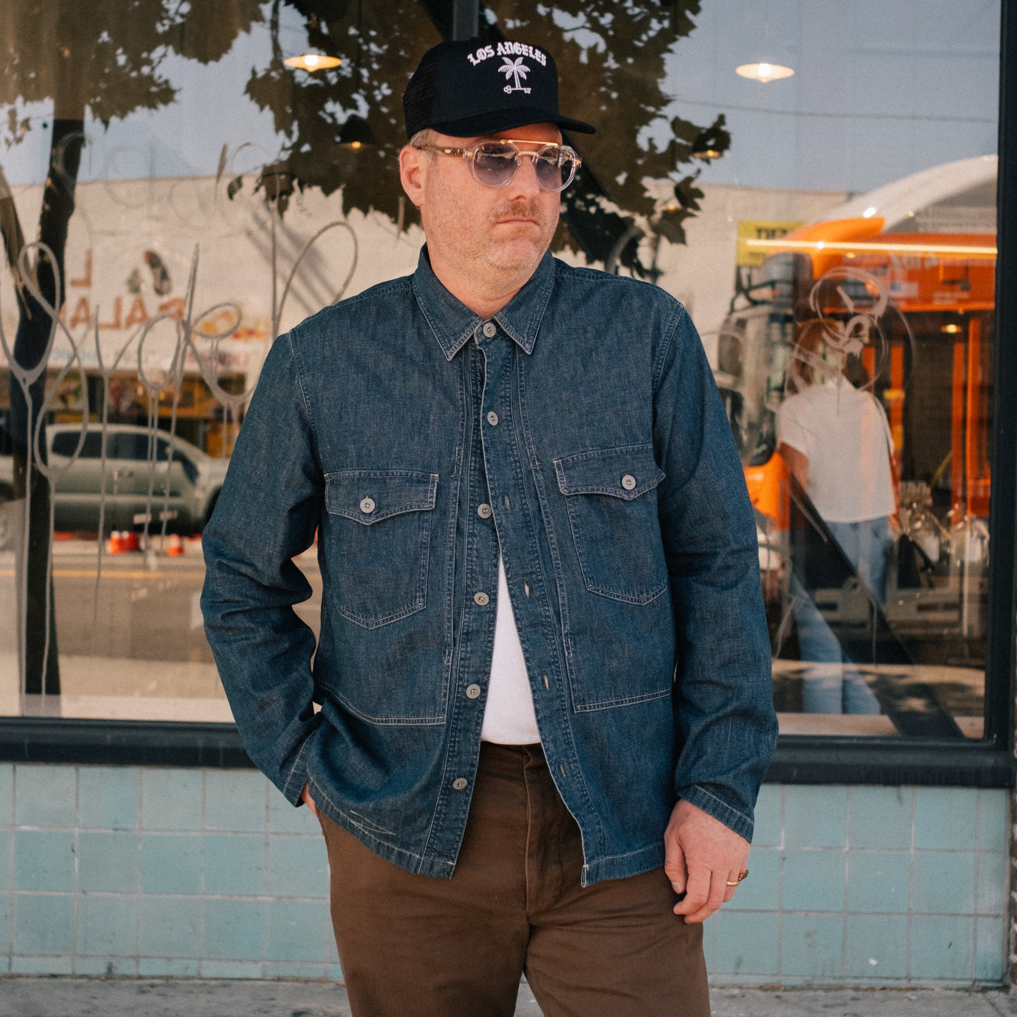 トップス RRL indigo shirt jacket Ralph Lauren RRL Washed Indigo Military Jersey Shirt Jacket