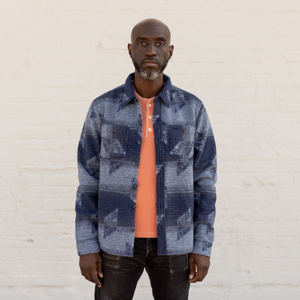 RRL Double-Knit Jacquard Overshirt Navy/ Multi FINAL SALE