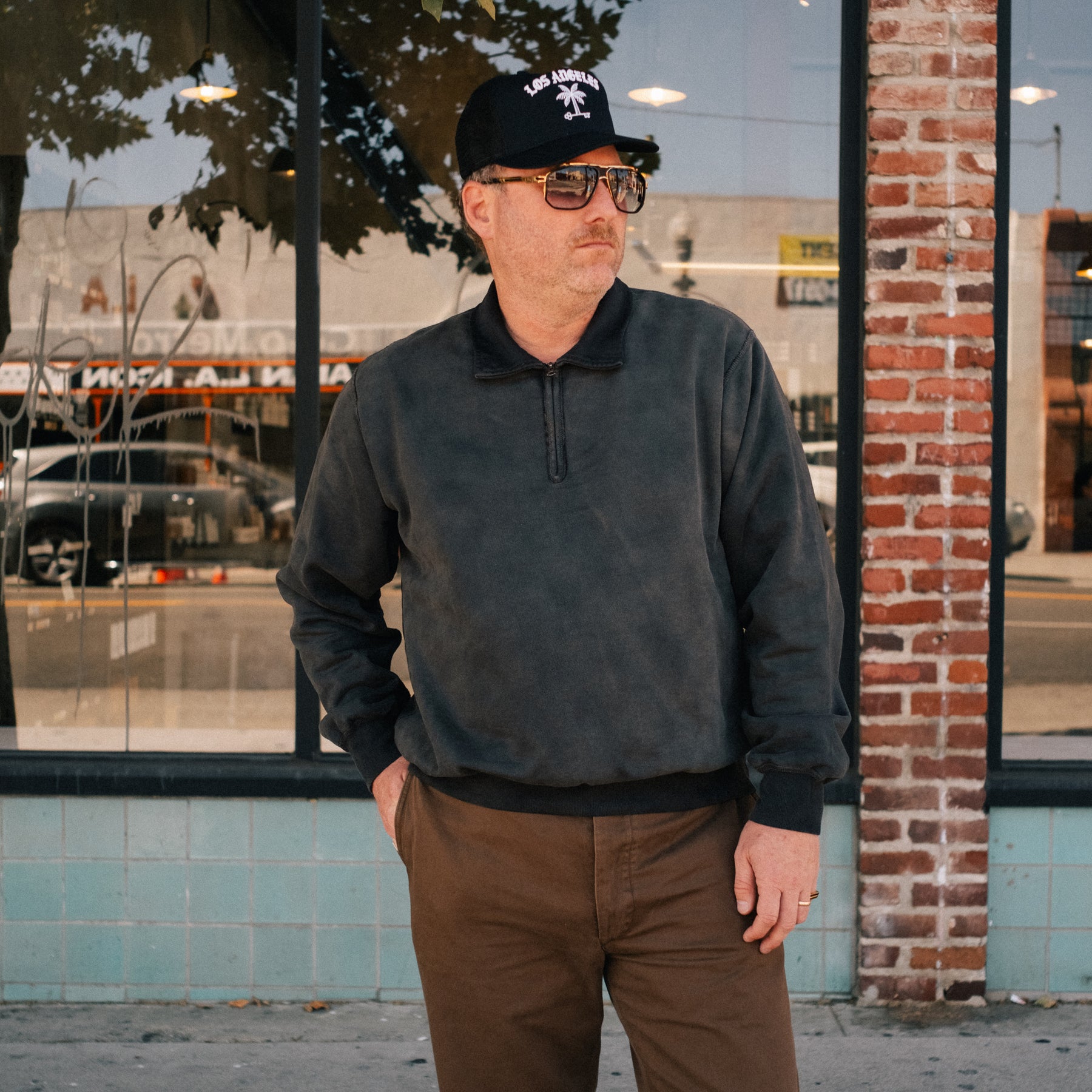 RRL French Terry Quarter-Zip Pullover Faded Black