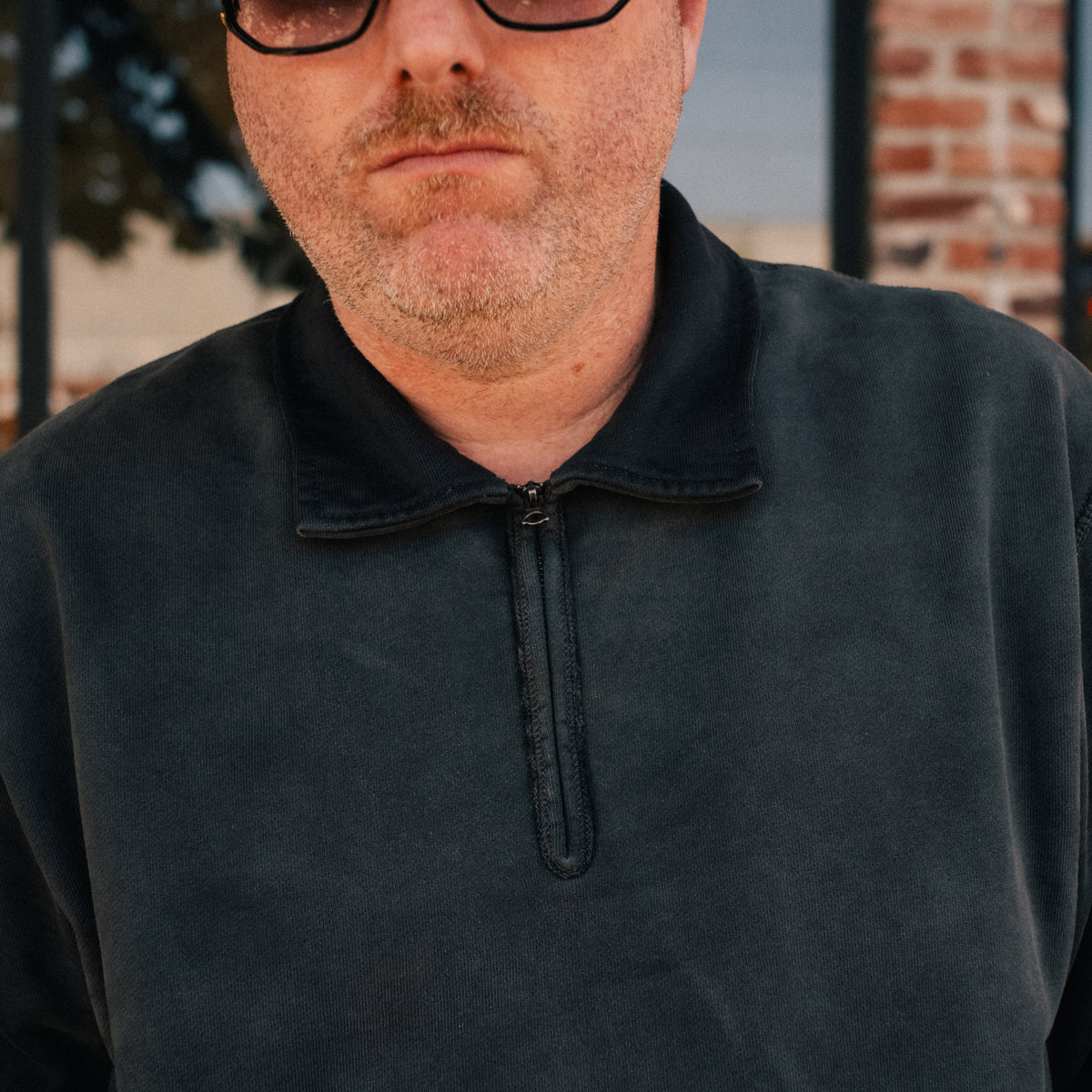 RRL French Terry Quarter-Zip Pullover Faded Black