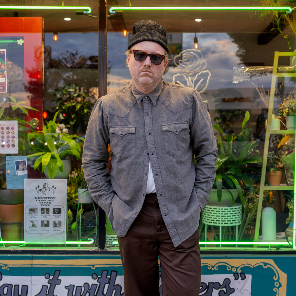 RRL Long-Sleeve Chamois Cloth Western Shirt Heather Gray