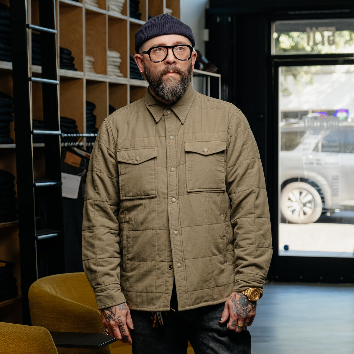 RRL Quilted Twill Shirt Jacket Olive Drab FINAL SALE