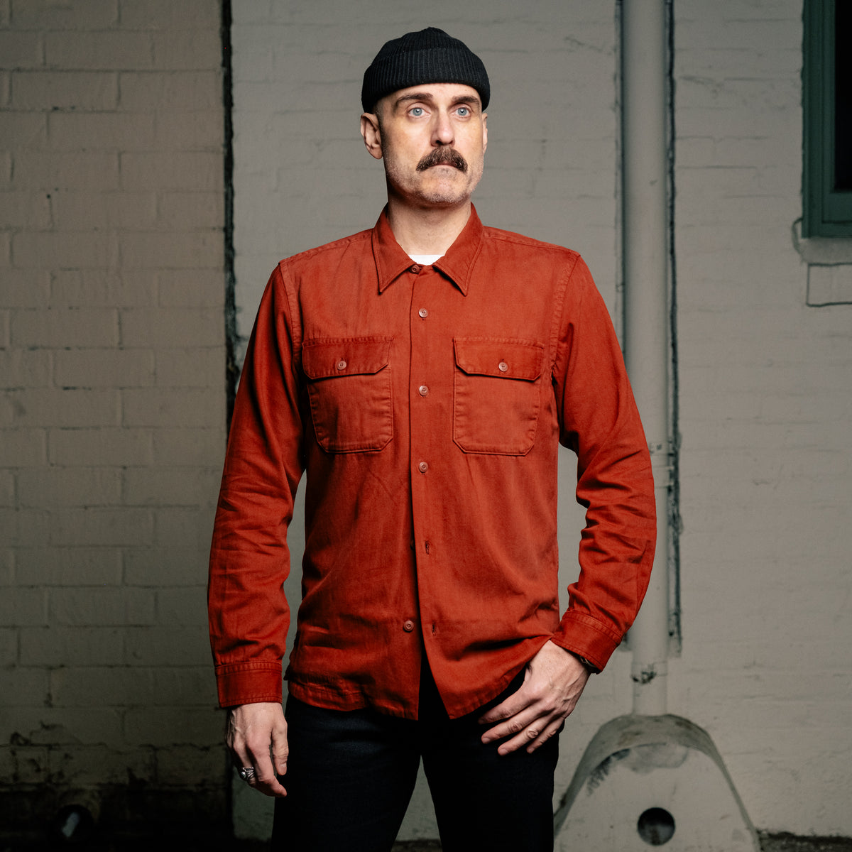 RRL Long-Sleeve Cotton Twill Camp Shirt Brick FINAL SALE