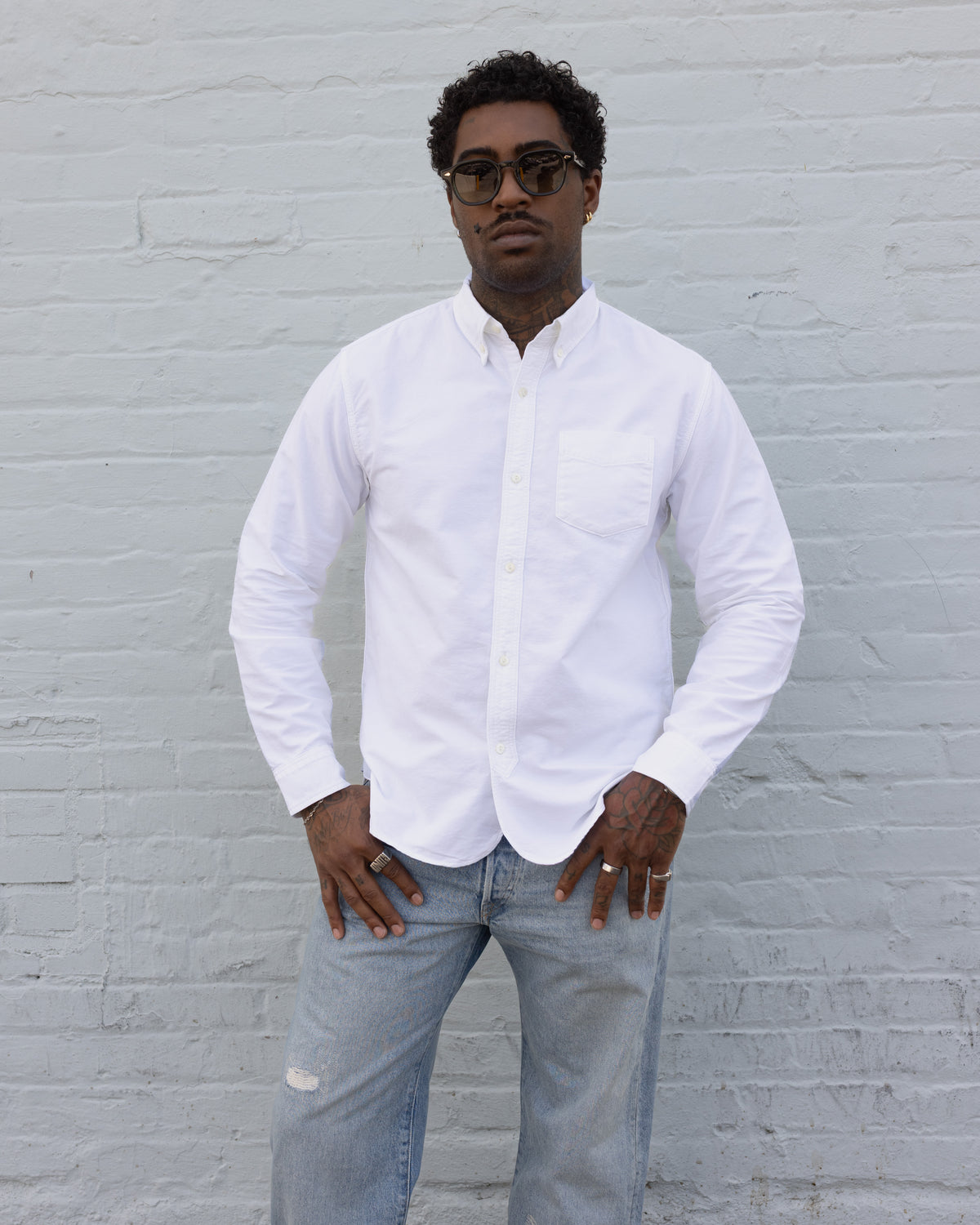 RRL Selvedge-Detailed Oxford Workshirt White