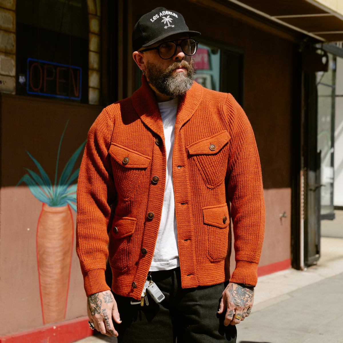 RRL Wool-Cotton Shawl-Collar Cardigan Orange Heather