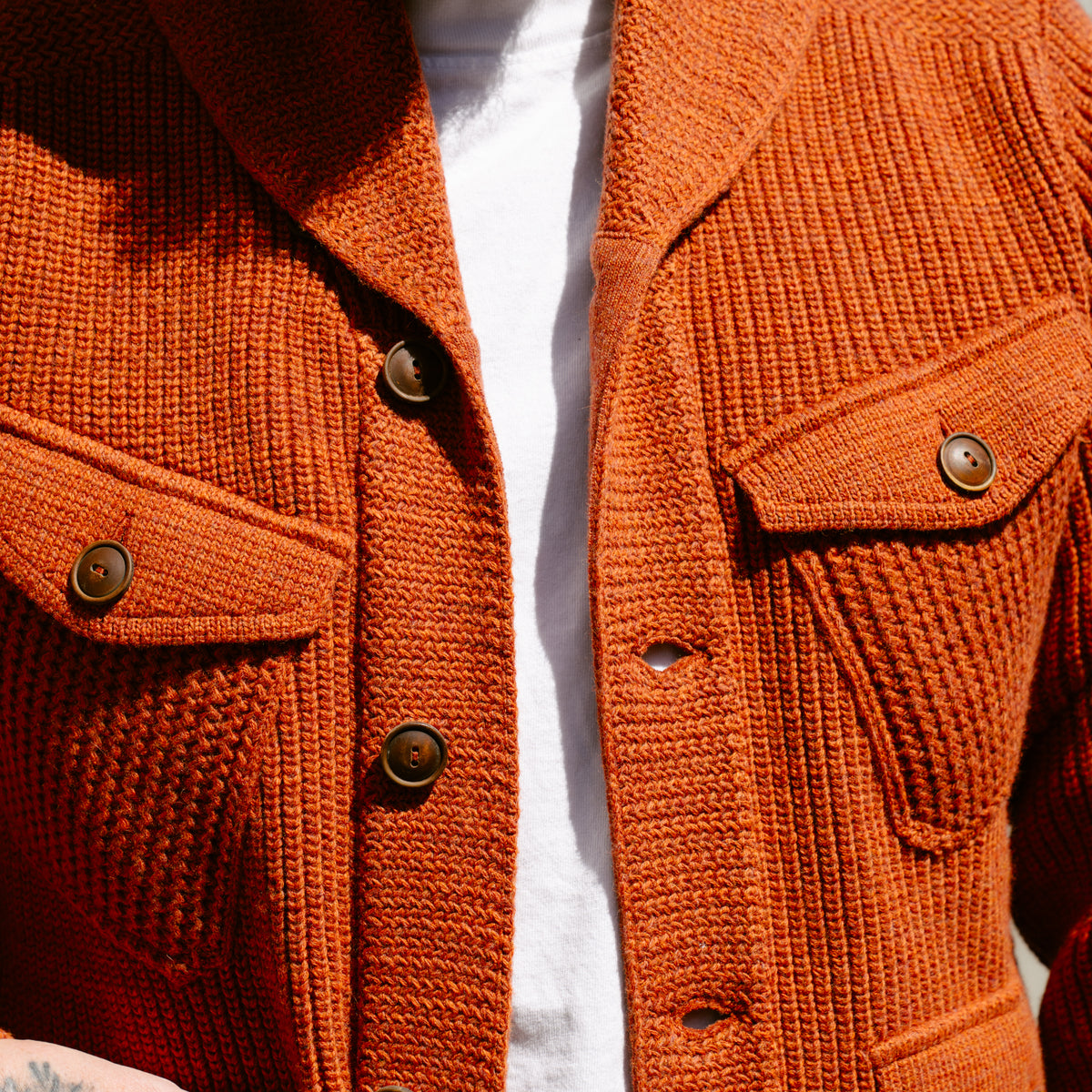 RRL Wool-Cotton Shawl-Collar Cardigan Orange Heather
