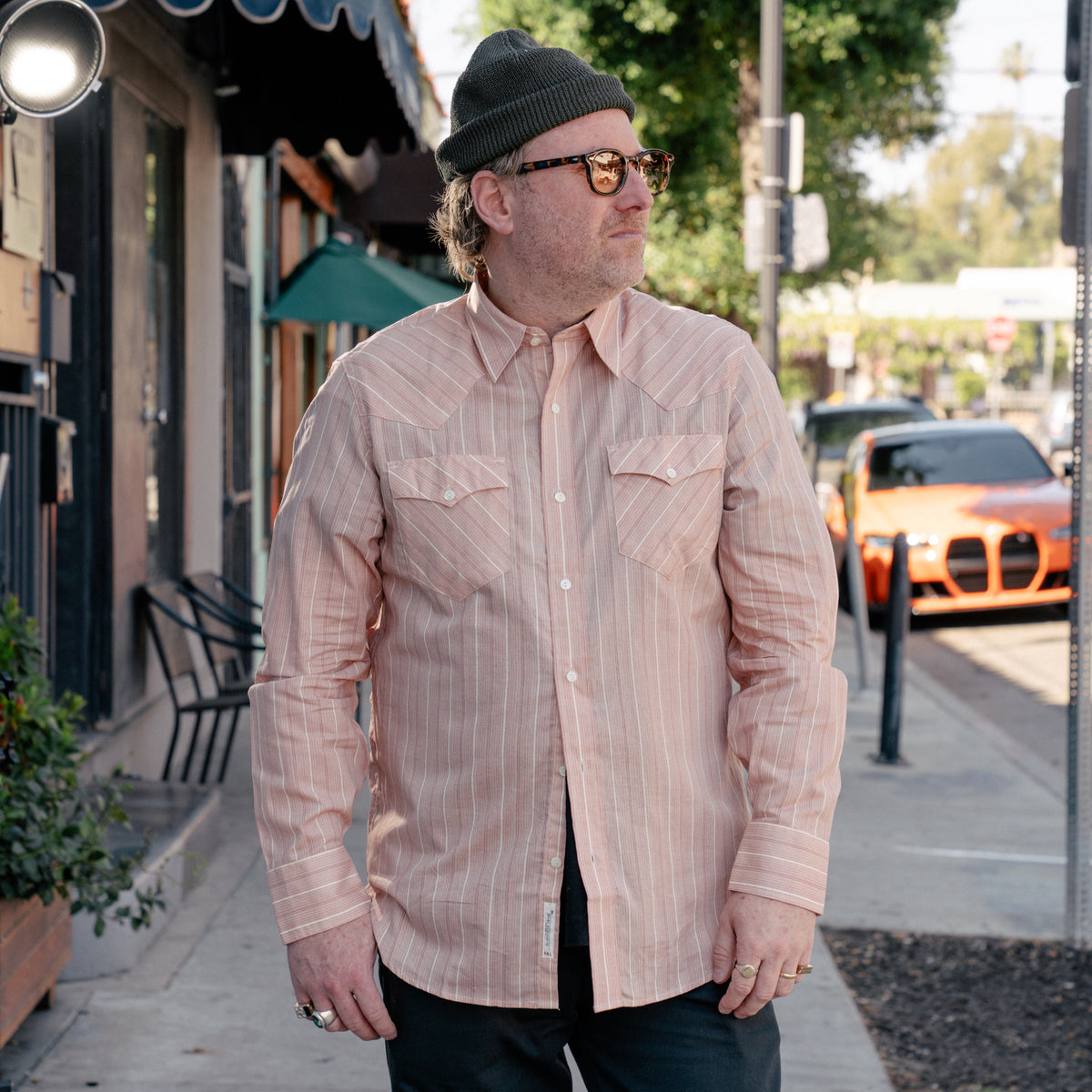 RRL Slim Fit Stripe-Print Western Shirt Red Multi Stripe
