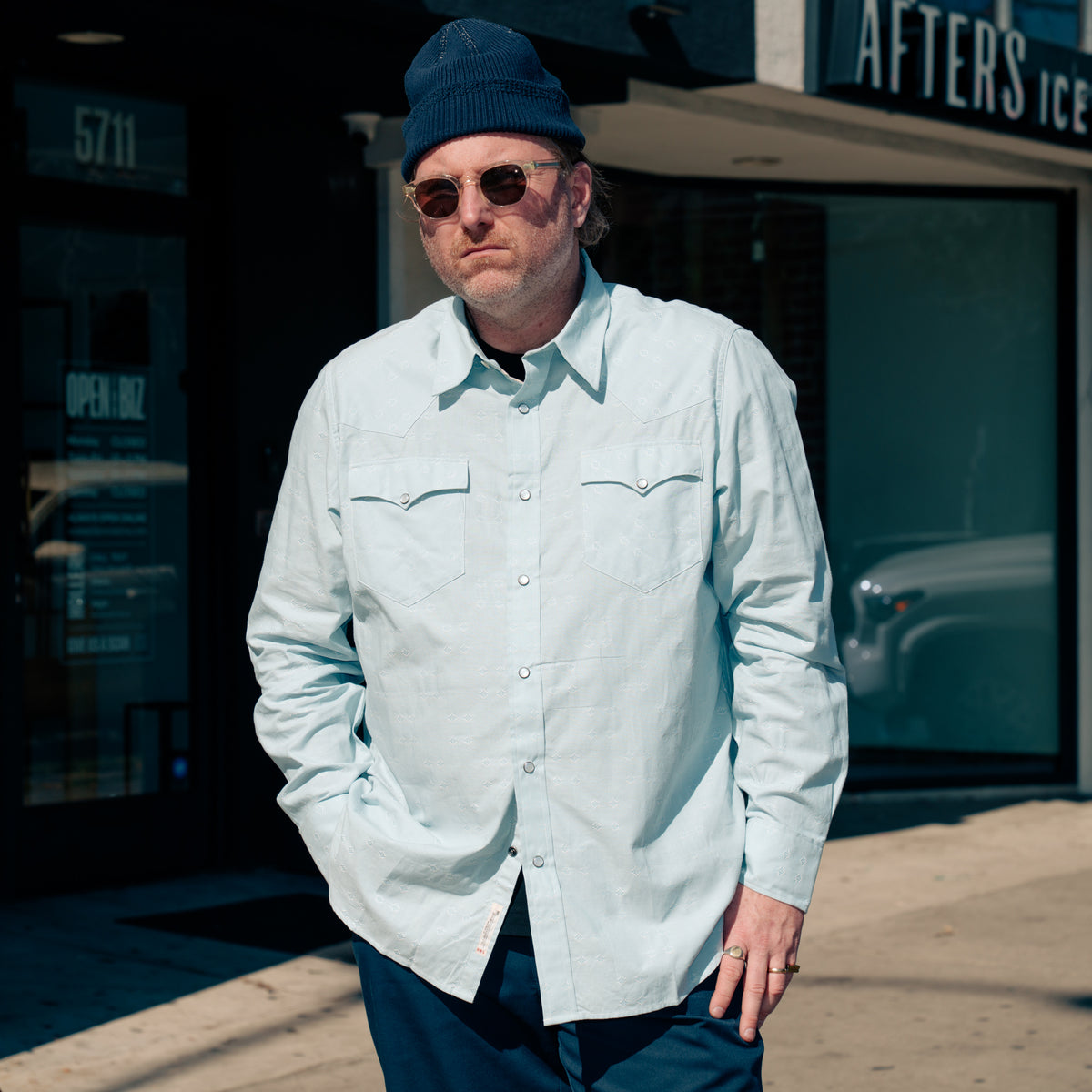 RRL Slim Fit Dobby Western Shirt Blue Multi